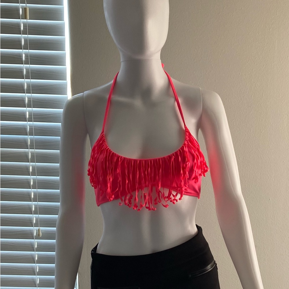 Victoria’s Secret Electric Pink Fringe Fantasy Halter Swimming Top Sz M